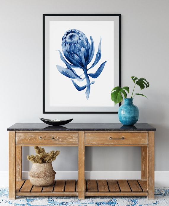 Protea Wall Art Hamptons Protea Print Blue Hamptons Wall Art Etsy