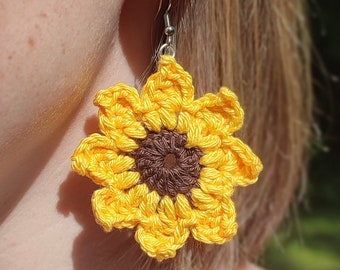Sunflower Crochet Drop Earrings