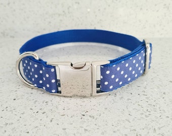 Collar de perro ajustable de lunares azules en pequeño mediano y grande