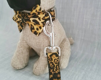 Collar de perro con estampado de leopardo, juego de lazo de plomo y dickie, regalos para perros