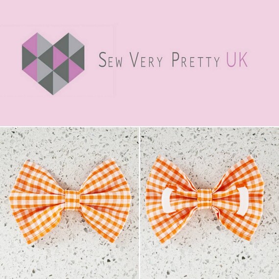 Orange Gingham Checkered Pet Bow Tie 
