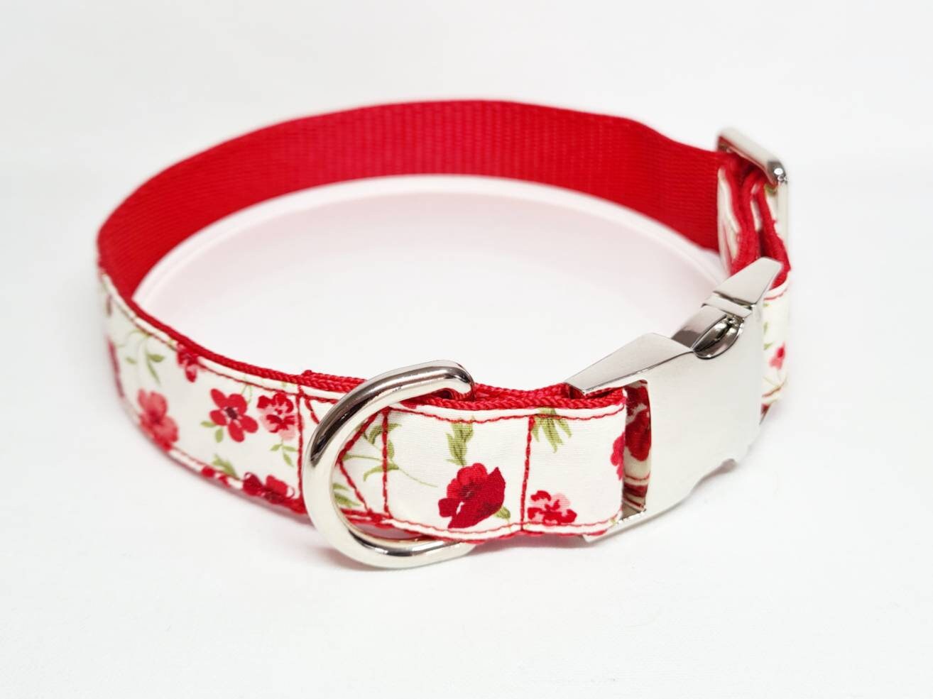 Red Floral Adjustable Dog/puppy Collar in Extra Small Small Etsy UK