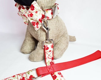 Collar floral rojo para perros/cachorros, juego de pajarita y pajarita