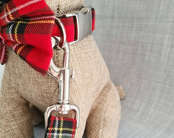 Collar de perro de tartán rojo / a cuadros, juego de arco de plomo y dickie, regalos para perros