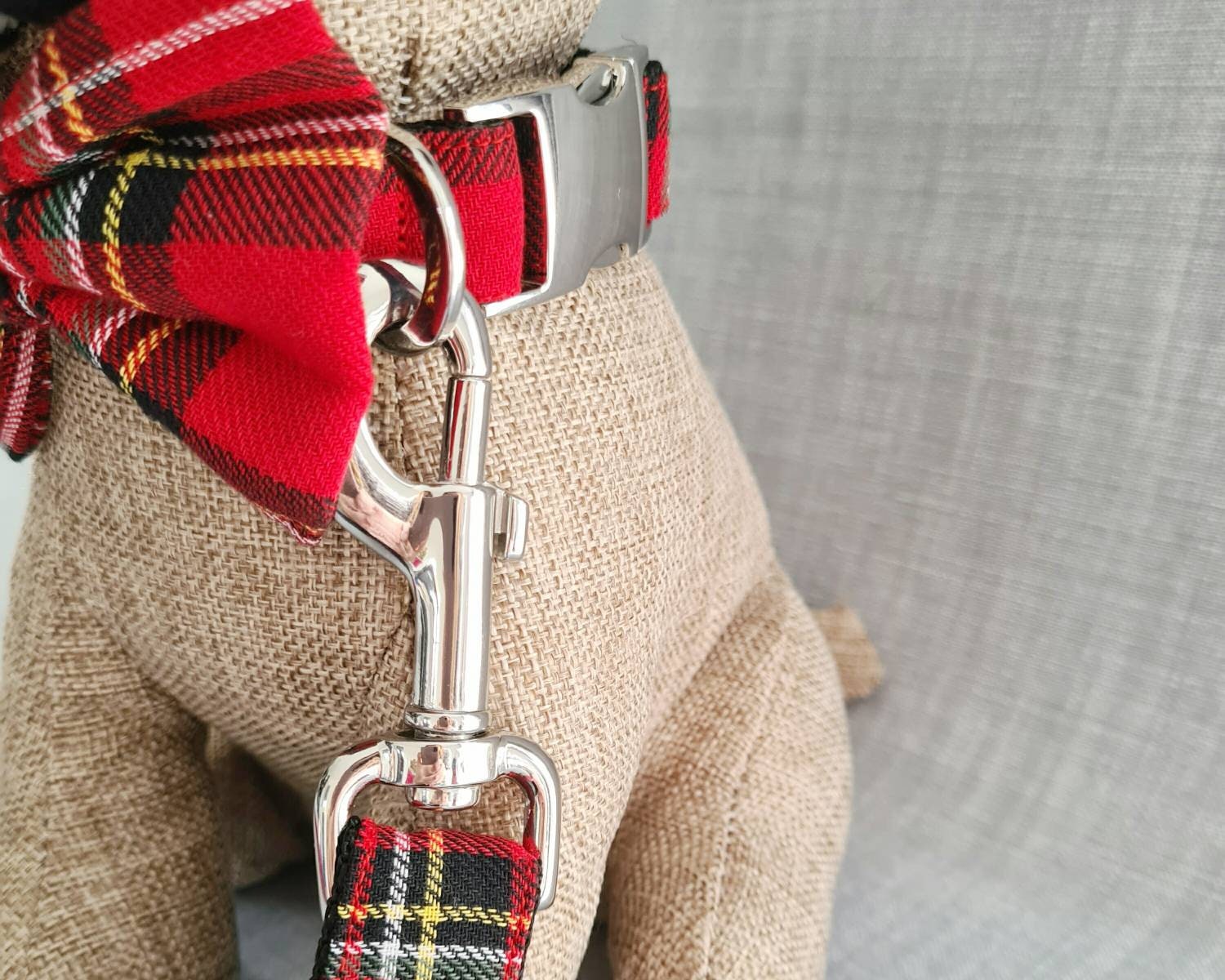 Red Tartan/plaid Dog Collar Lead and Dickie Bow Set Dog Etsy UK