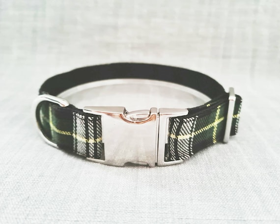 Green tartan/plaid dog collar in small, medium, large and extra large