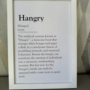 Hungry, Hangry mood artwork, Whimsical hangry print, Funny food print, Hangry instant download, Hangry print, food, kitchen, home