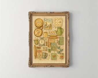 Homestead Hutch Vintage Baking Kitchen Printable - Retro Cookbook Flatlay Instant Digital Download - A Vintage Collectors Art