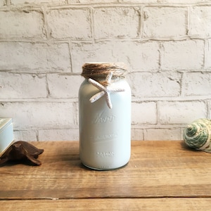 Beach Mason Jar, Sea Salt Painted Jar, Starfish Glass Jar Vase, Beach House Decor