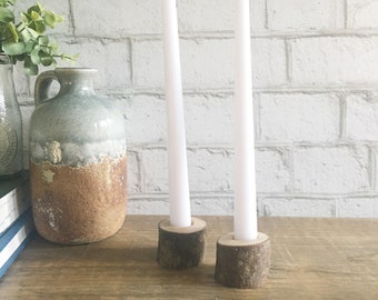 Wood Candle Stick Holders Set of 2, Rustic Log Candle Holder, Farmhouse Table Centerpiece