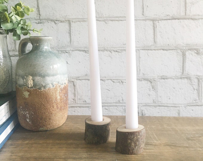 Wood Candle Stick Holders Set of 2, Rustic Log Candle Holder, Farmhouse Table Centerpiece