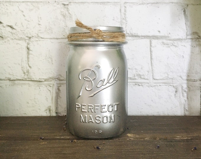 Silver Mason Jar, Metallic Mason Jar Vase, Farmhouse Chic Wedding Decor
