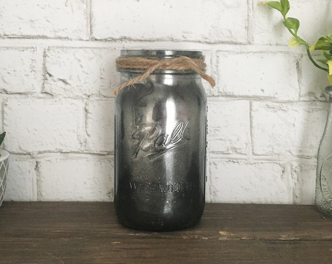 Mason Jar Antiqued Silver, Rustic Vintage Jar Vase, Mercury Glass Quart Mason Jar Vase Decoration