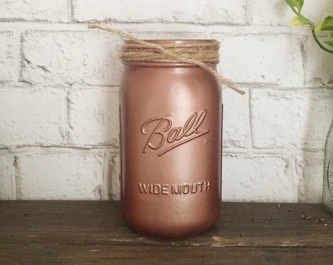 Pink Mason Jar, Farmhouse Painted Mason Jar Vase Desert Rose, Pink Baby Shower Decor, Wedding Decor