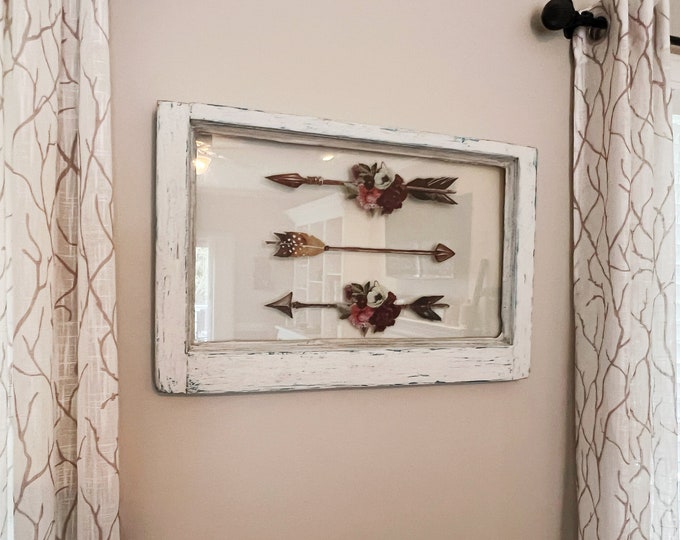 Boho Chic Window Art, Antique Window, Glass Wall Art