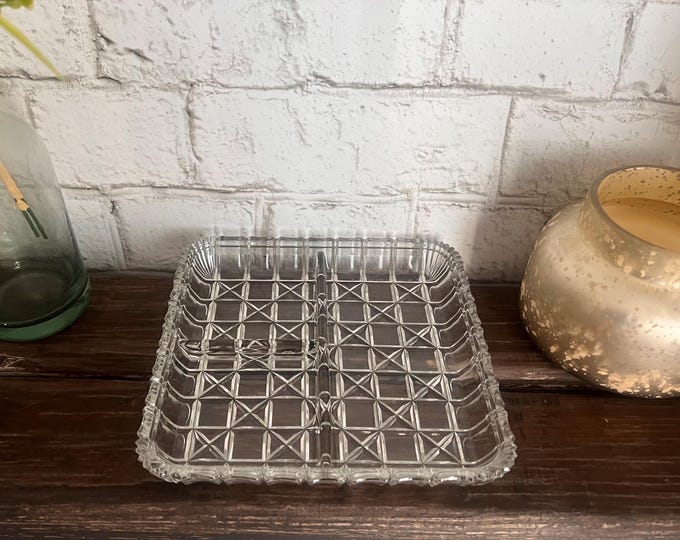 Vintage Square Glass Dish, Candy Bowl, Unique Glass Ashtray