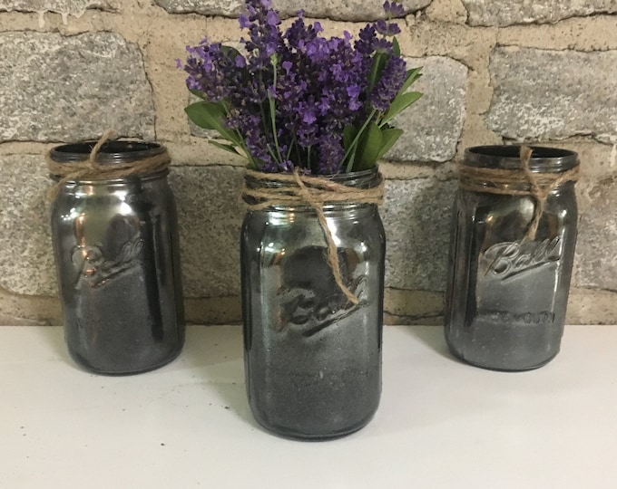 Mercury Glass Mason Jars, Rustic Vintage, Antique Mason Jar Vase Decoration