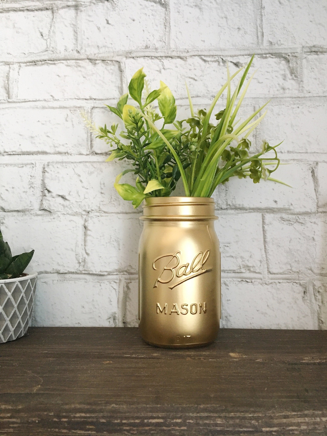 Gold Mason Jar Metallic Gold Mason Jar Vase Chic Wedding Etsy