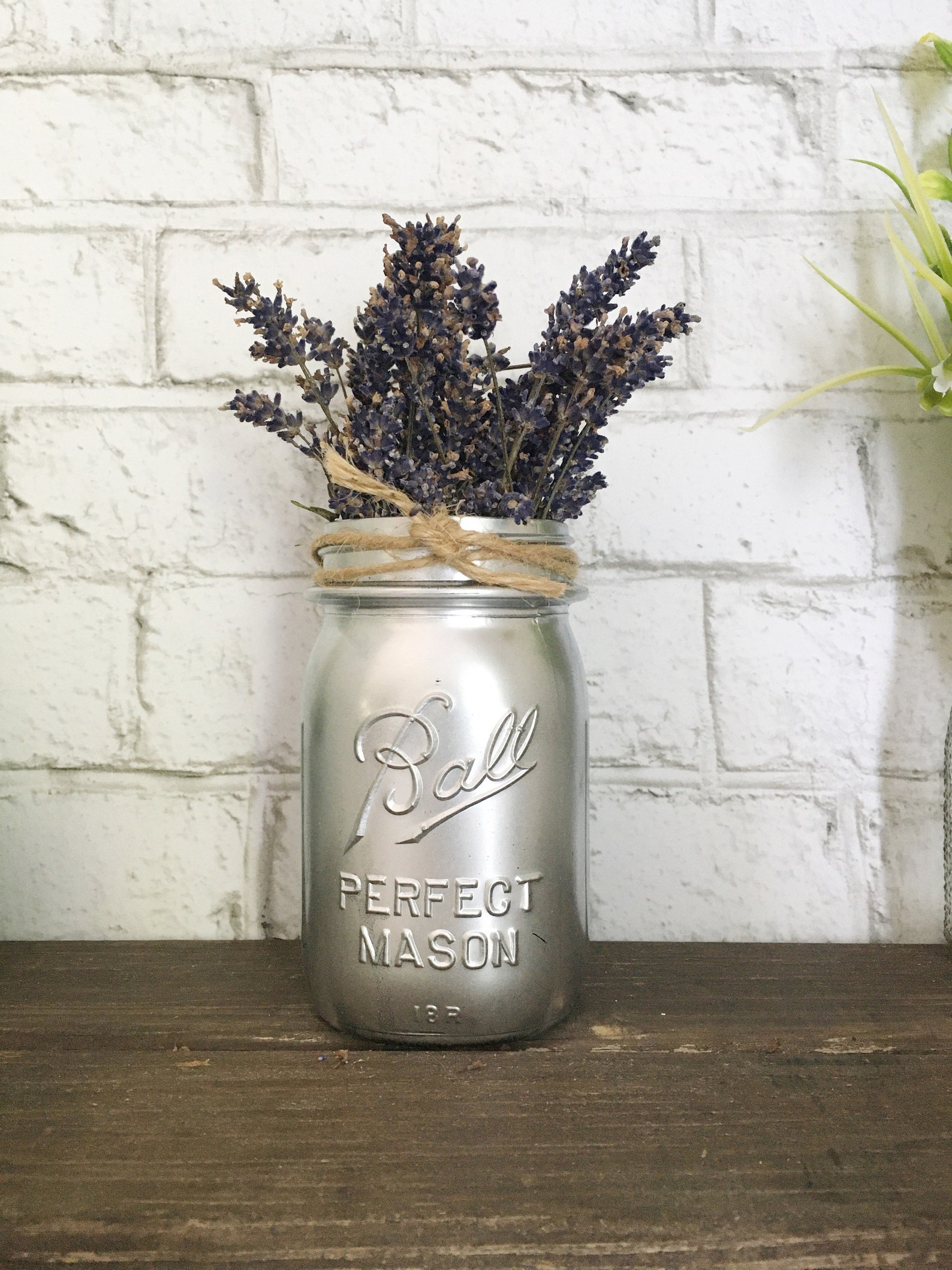 Silver Mason Jar, Metallic Mason Jar Vase, Farmhouse Chic Wedding Decor