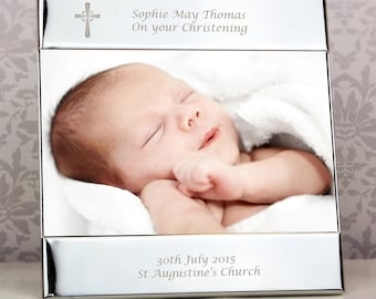 Personalised Silver Cross Square 6x4 Photo Frame | Christening | Baptism | Holy Communion