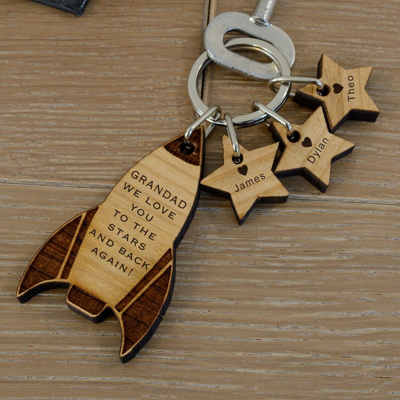 Wooden Key Ring Rocket Design Personalised Name Keyring Etsy