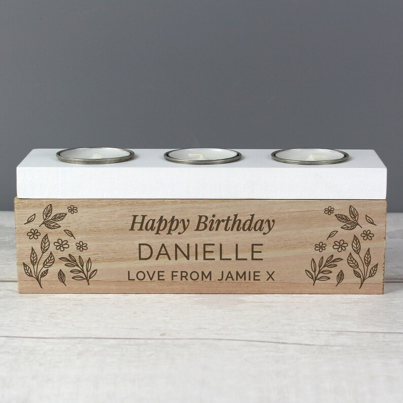 Personalised Triple Tea Light Box Floral Candle Holder Etsy UK