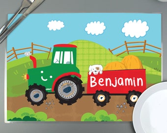 Personalised TRactor Childs Placemat Childs | Kids Dining Set