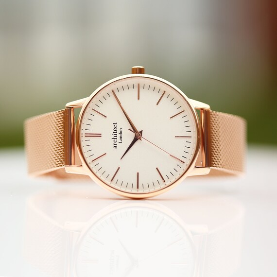 Ladies Architēct Blanc - Engraved Watch With Rose Gold Mesh  display picture 3