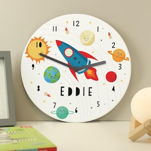 Personalised Rocket in Space Large Childrens Wooden Clock