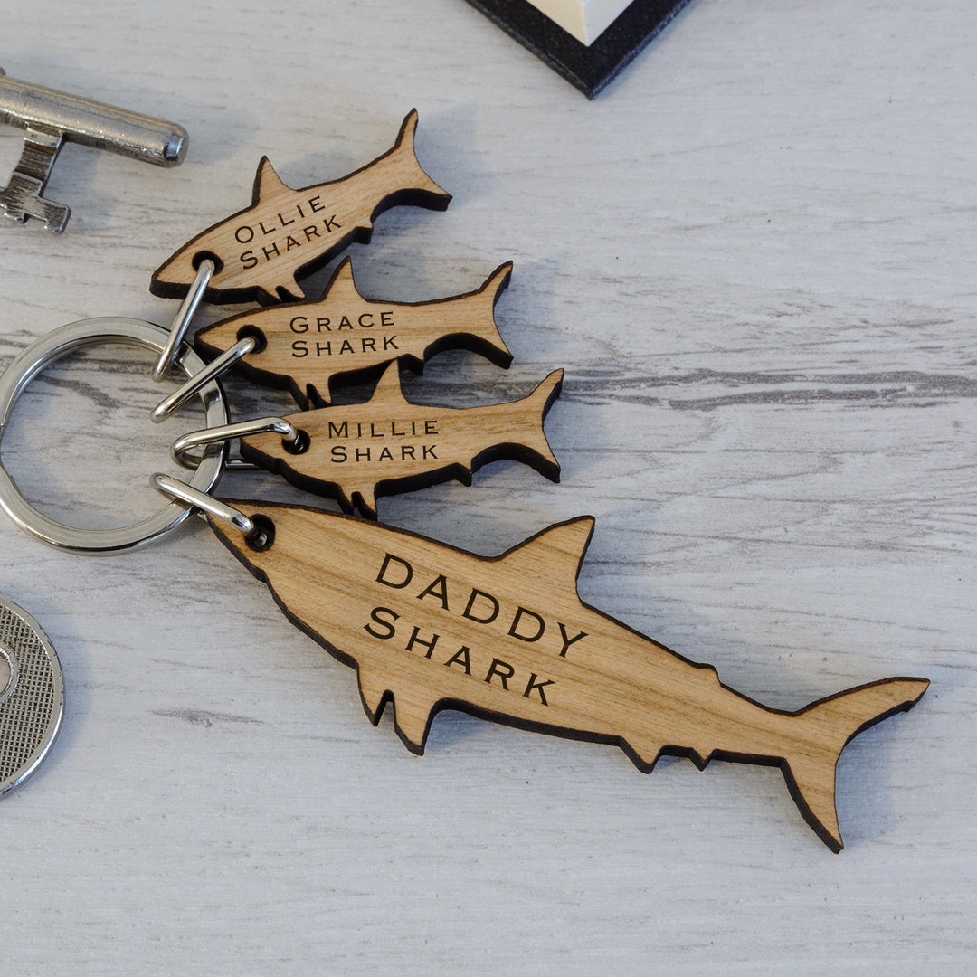 Wooden Key Ring SHARKS | Personalised Name Keyring | Gift for Him or ...