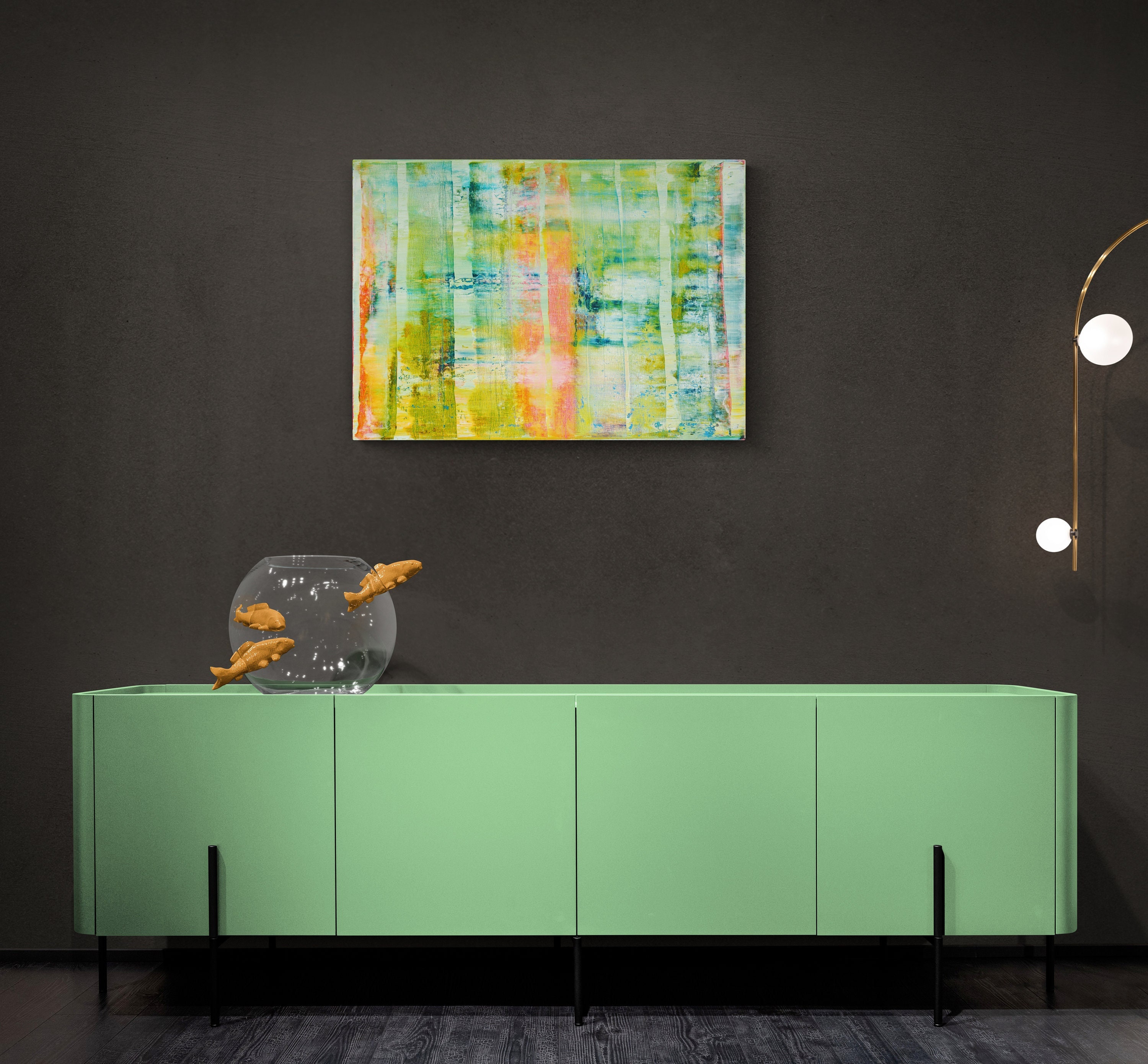 Green Orange Abstract Painting 19.5x27.5 50x70cm Original Etsy UK