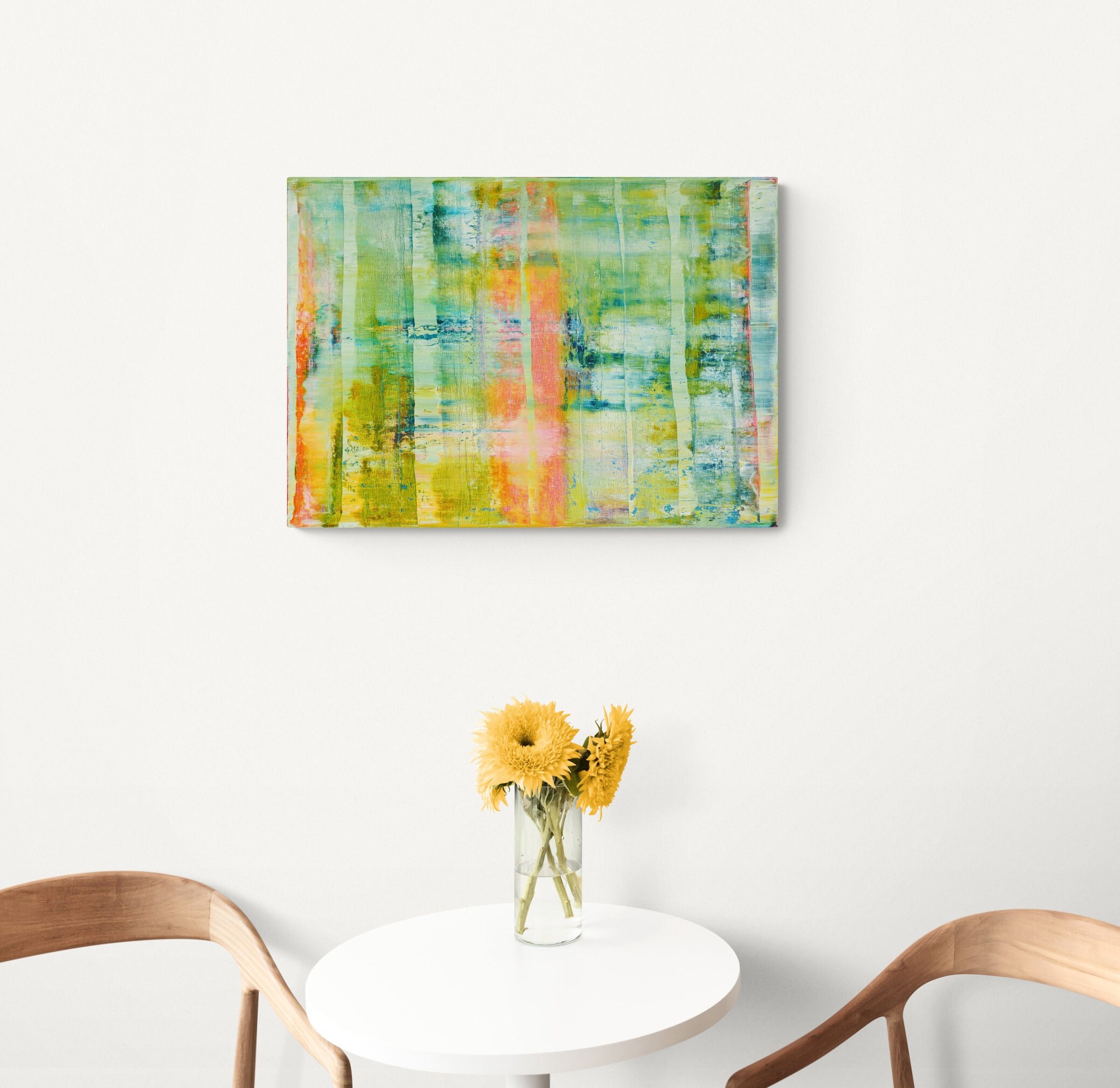 Green Orange Abstract Painting 19.5x27.5 50x70cm Original Etsy UK