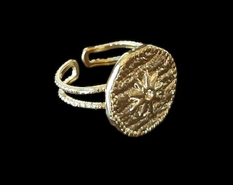 24k Gold Plated Vergina Sun Ring: Greek Macedonian Coin Jewelry