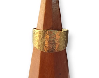 Hammered Gold Brass Wide Band Ring, Unisex Simple Comfort Fit Ring