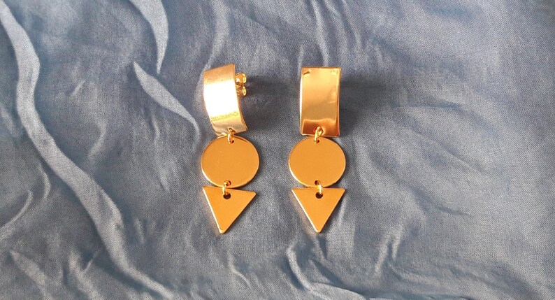 Rectangle Circle Triangle Earrings Sparkly Earrings Brass earrings Greek design earrings 24k Gold Plated Earrings Geometric Earrings