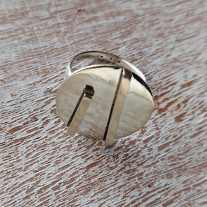 Cocktail Circle Ring with 3D lines made of Alpaca Silver with Unique Geometric Greek Design