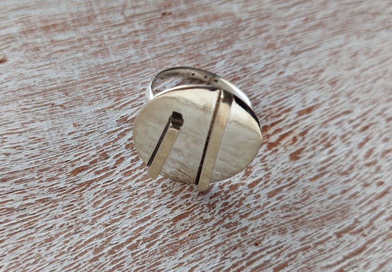 Cocktail Circle Ring with 3D lines made of Alpaca Silver with Unique Geometric Greek Design