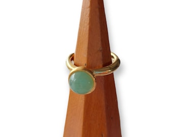 Green Aventurine Crystal Gemstone 24k Gold Plated Proposal Ring