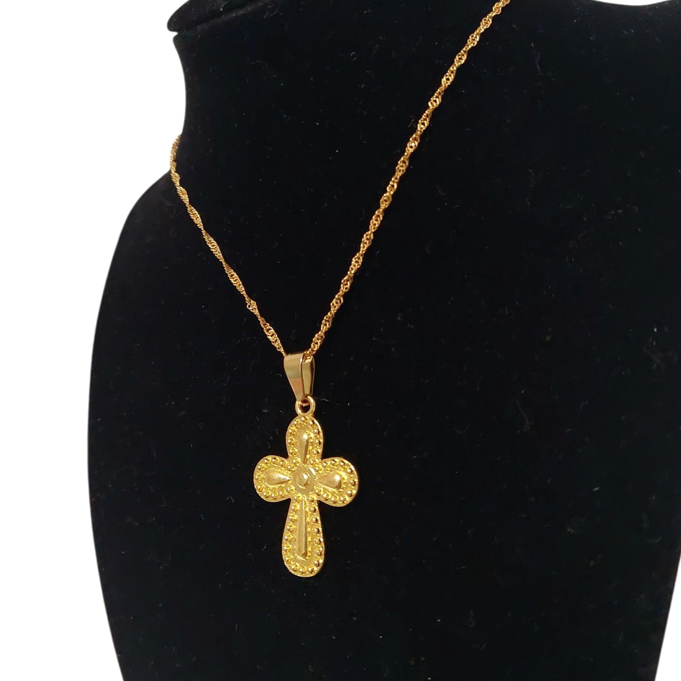 Ciondolo Croce Bizantina Su Catana Miami Oro - Acciaio Inox 5mm, Scegli Lunghezza - Foto 5