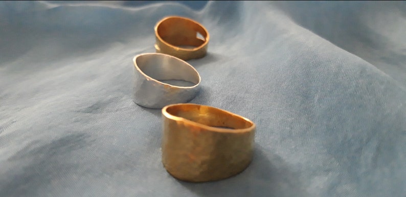 Simple comfort fit band Handmade wide band ring Unisex wedding ring Hammered gold plated ring