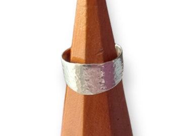 Handmade Hammered Silver Wide Band Ring, Handcrafted Unisex Wedding Band