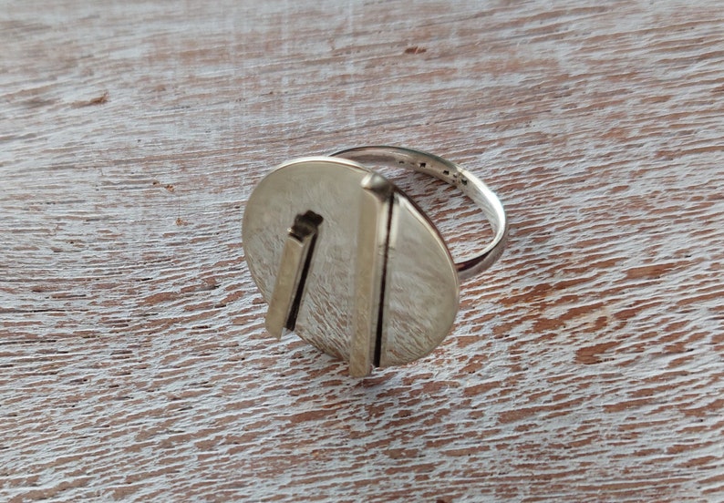 Cocktail Circle Ring with 3D lines made of Alpaca Silver with Unique Geometric Greek Design
