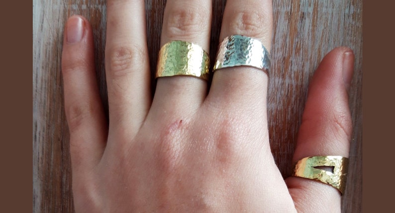 Simple comfort fit band Handmade wide band ring Unisex wedding ring Hammered gold plated ring