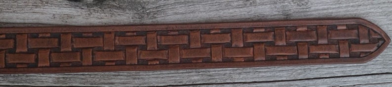 Hand saddle stitched and tooled leather belt Lattice image 5