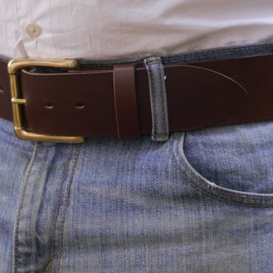 Men's 2 Inch Wide Leather Belt, Heavy 95gram Solid Brass Heel Bar Buckle image 7