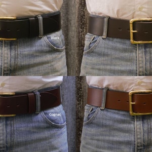 Men's 2 Inch Wide Leather Belt, Heavy 95gram Solid Brass Heel Bar Buckle image 1