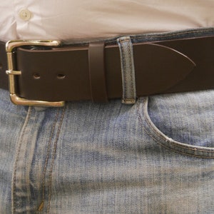 Men's 2 Inch Wide Leather Belt, Heavy 95gram Solid Brass Heel Bar Buckle image 5