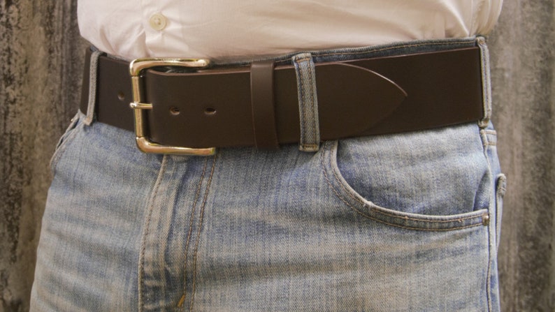 Men's 2 Inch Wide Leather Belt, Heavy 95gram Solid Brass Heel Bar Buckle image 5