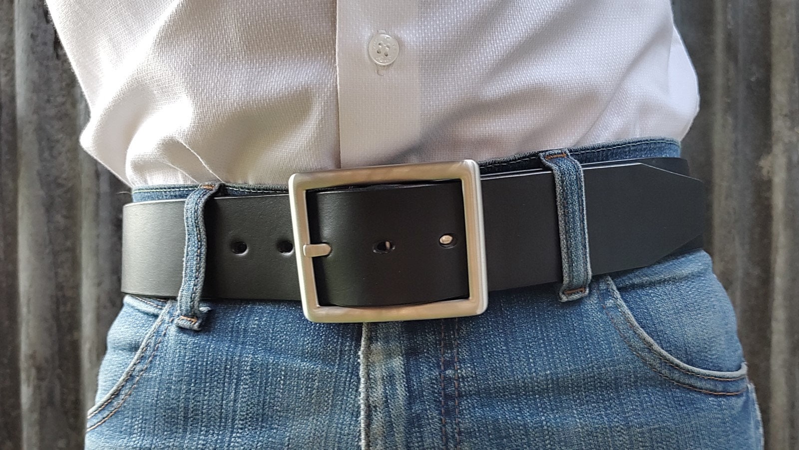 Fibbia Per Cintura In Pelle Rettangolare Con Perno Grande In