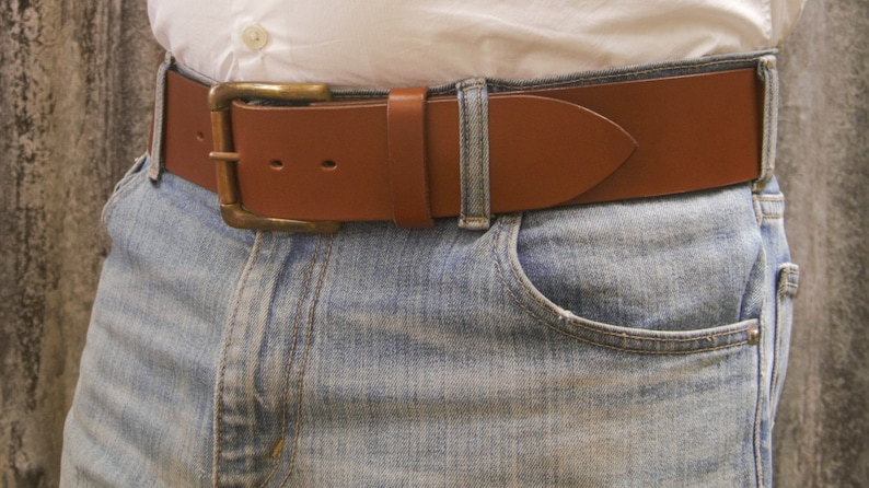 Men's 2 Inch Wide Leather Belt, Heavy 95gram Solid Brass Heel Bar Buckle image 8
